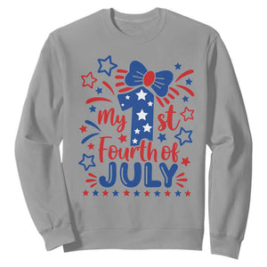My 1st Fourth of July Patriotic Star Bow Sweatshirt Number One Festive Holiday Independence Milestone