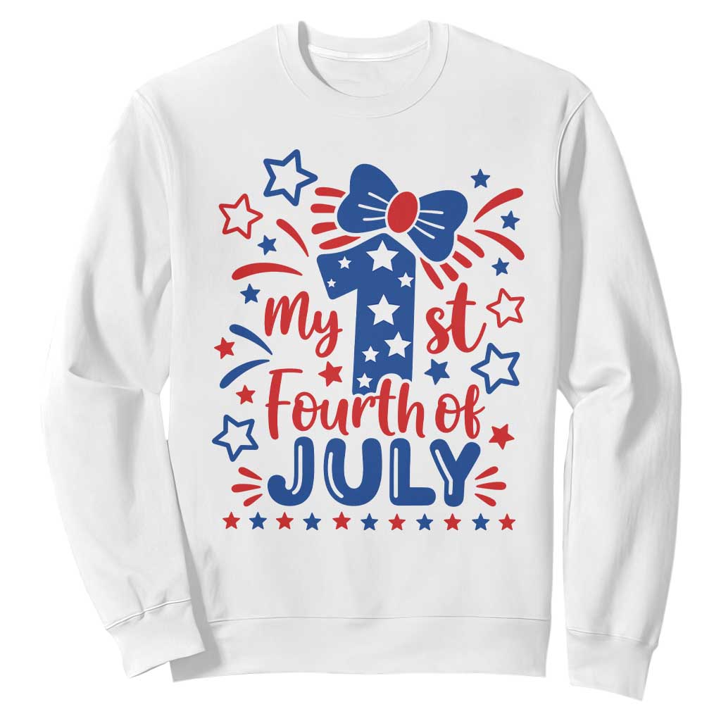 My 1st Fourth of July Patriotic Star Bow Sweatshirt Number One Festive Holiday Independence Milestone TS02 White Print Your Wear