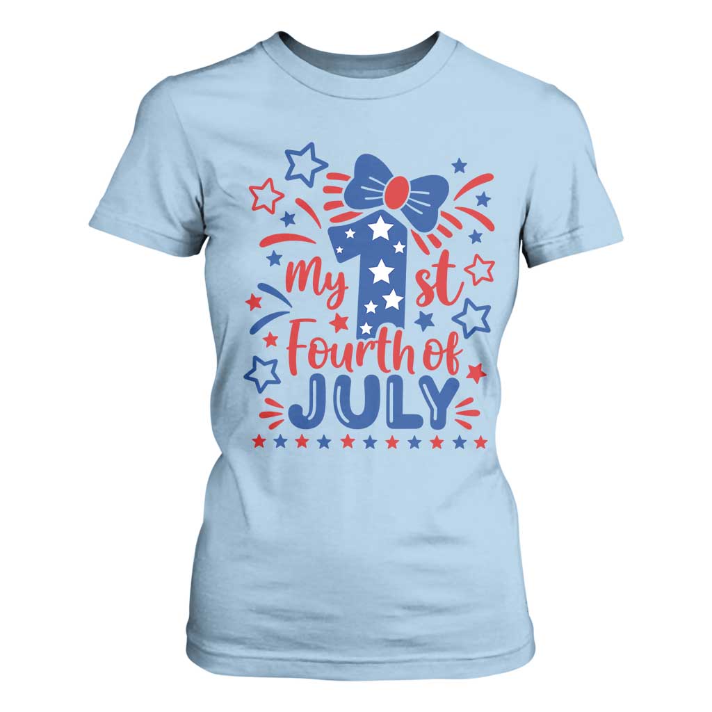 My 1st Fourth of July Patriotic Star Bow T Shirt For Women Number One Festive Holiday Independence Milestone