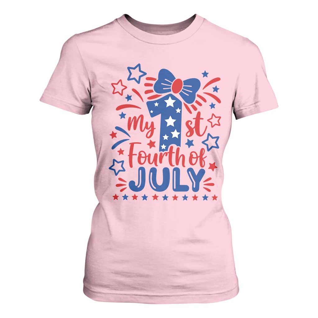 My 1st Fourth of July Patriotic Star Bow T Shirt For Women Number One Festive Holiday Independence Milestone