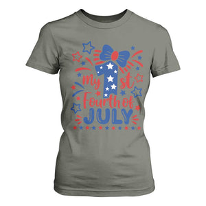 My 1st Fourth of July Patriotic Star Bow T Shirt For Women Number One Festive Holiday Independence Milestone