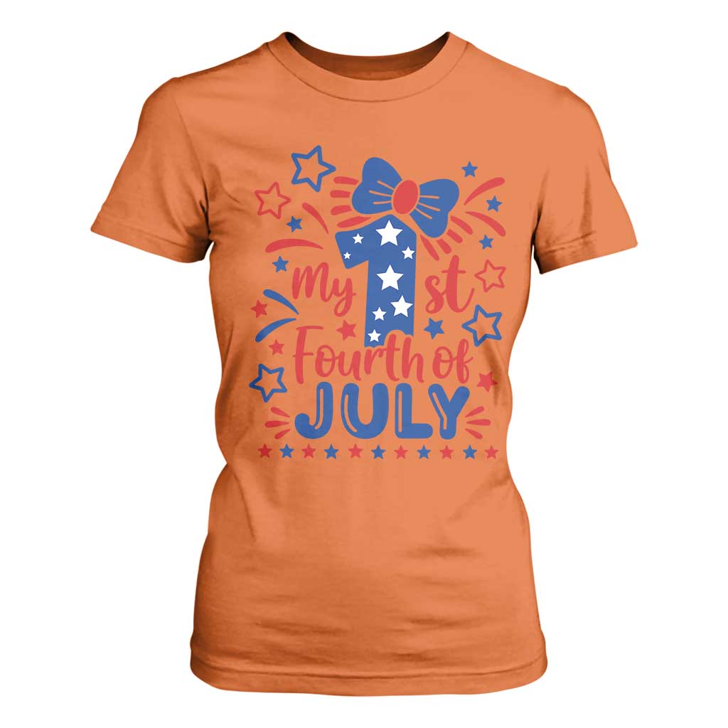 My 1st Fourth of July Patriotic Star Bow T Shirt For Women Number One Festive Holiday Independence Milestone