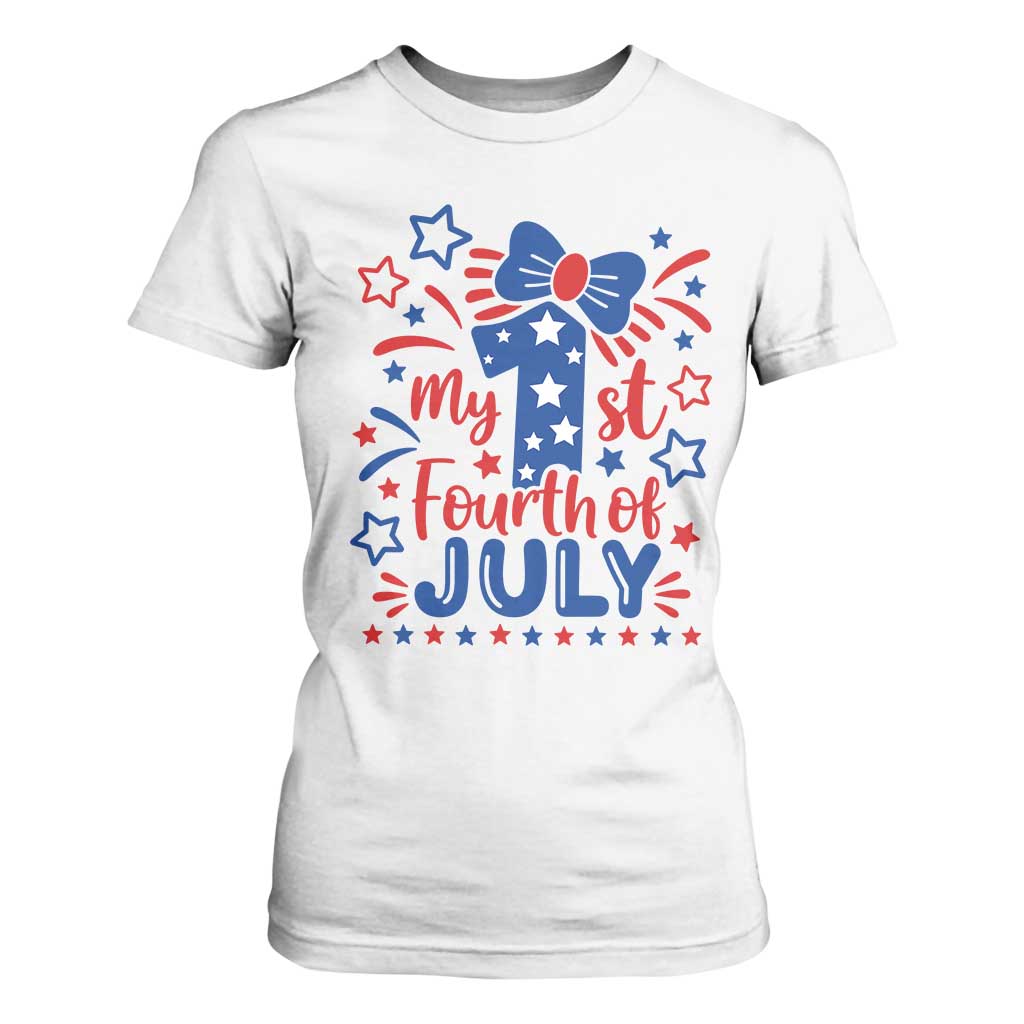 My 1st Fourth of July Patriotic Star Bow T Shirt For Women Number One Festive Holiday Independence Milestone