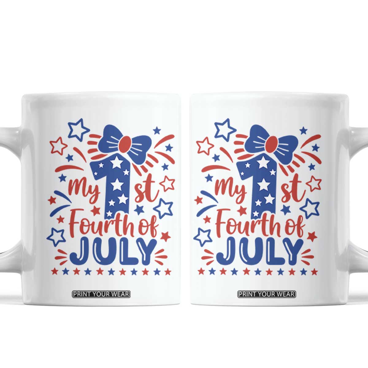 My 1st Fourth of July Patriotic Star Bow Coffee Mug Number One Festive Holiday Independence Milestone