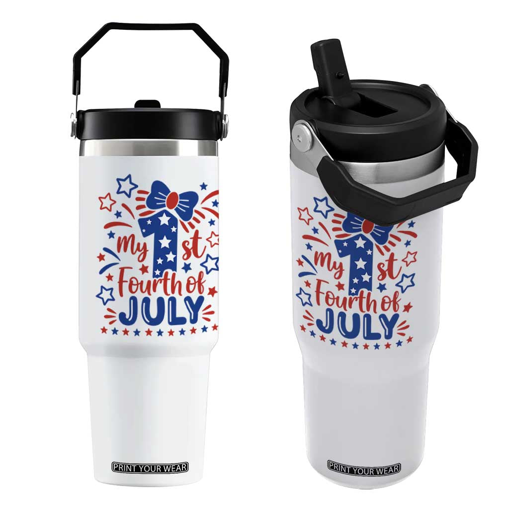 My 1st Fourth of July Patriotic Star Bow Flip Straw Tumbler Number One Festive Holiday Independence Milestone