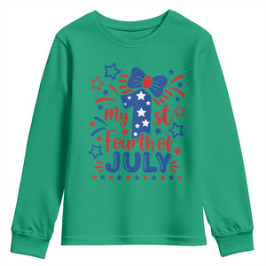My 1st Fourth of July Patriotic Star Bow Youth Sweatshirt Number One Festive Holiday Independence Milestone