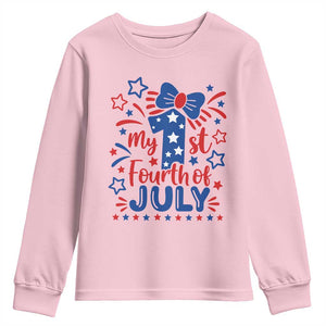 My 1st Fourth of July Patriotic Star Bow Youth Sweatshirt Number One Festive Holiday Independence Milestone