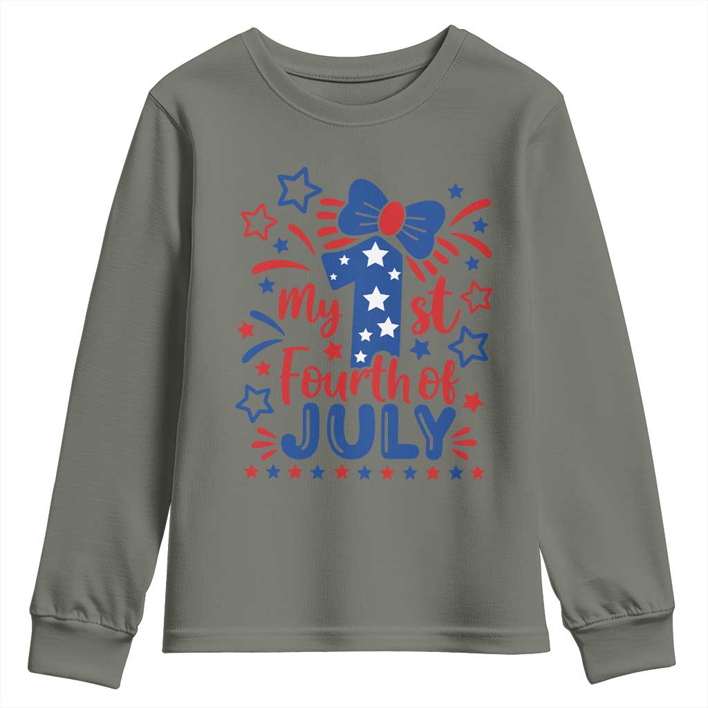 My 1st Fourth of July Patriotic Star Bow Youth Sweatshirt Number One Festive Holiday Independence Milestone
