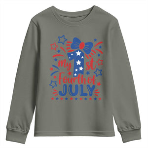 My 1st Fourth of July Patriotic Star Bow Youth Sweatshirt Number One Festive Holiday Independence Milestone