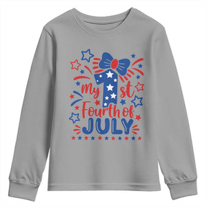 My 1st Fourth of July Patriotic Star Bow Youth Sweatshirt Number One Festive Holiday Independence Milestone