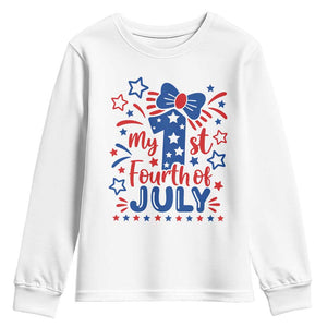 My 1st Fourth of July Patriotic Star Bow Youth Sweatshirt Number One Festive Holiday Independence Milestone