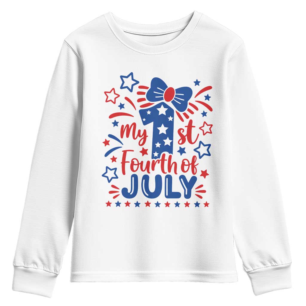 My 1st Fourth of July Patriotic Star Bow Youth Sweatshirt Number One Festive Holiday Independence Milestone TS02 White Print Your Wear