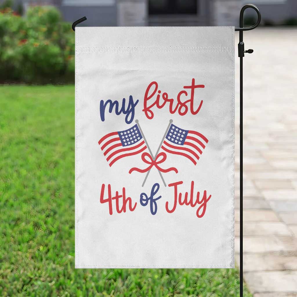 My First 4th of July Crossed American Flags Bow Garden Flag Patriotic Baby Girl Holiday Milestone