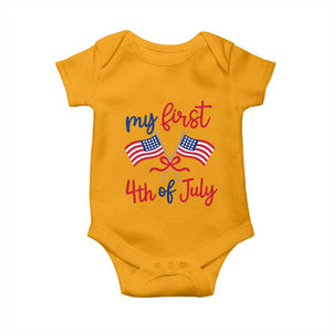 My First 4th of July Crossed American Flags Bow Baby Onesie Patriotic Baby Girl Holiday Milestone