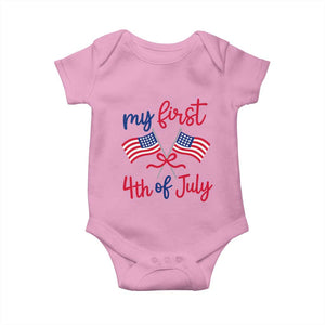 My First 4th of July Crossed American Flags Bow Baby Onesie Patriotic Baby Girl Holiday Milestone