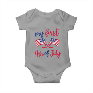 My First 4th of July Crossed American Flags Bow Baby Onesie Patriotic Baby Girl Holiday Milestone