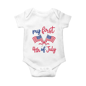 My First 4th of July Crossed American Flags Bow Baby Onesie Patriotic Baby Girl Holiday Milestone