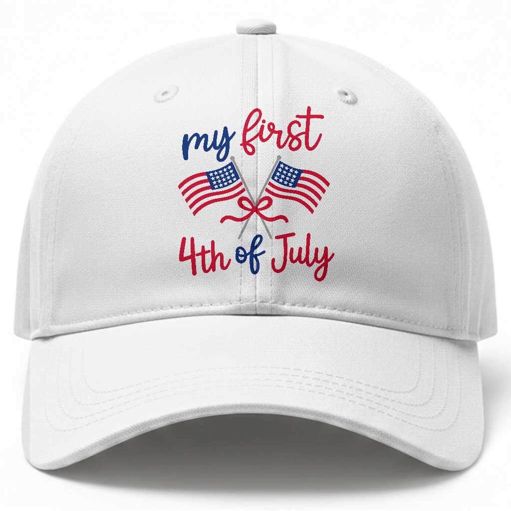 My First 4th of July Crossed American Flags Bow Baseball Cap Patriotic Baby Girl Holiday Milestone