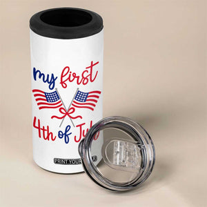 My First 4th of July Crossed American Flags Bow 4 in 1 Can Cooler Tumbler Patriotic Baby Girl Holiday Milestone