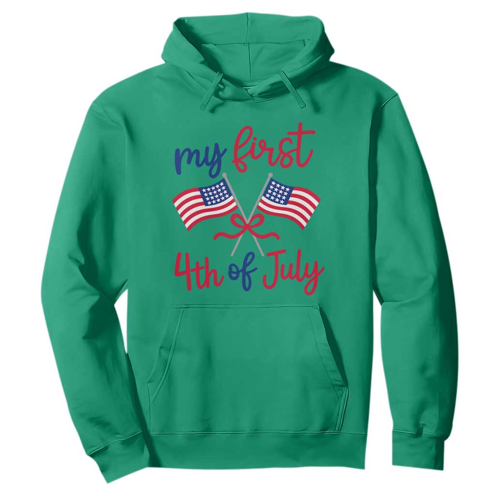 My First 4th of July Crossed American Flags Bow Hoodie Patriotic Baby Girl Holiday Milestone