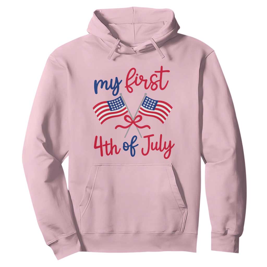 My First 4th of July Crossed American Flags Bow Hoodie Patriotic Baby Girl Holiday Milestone