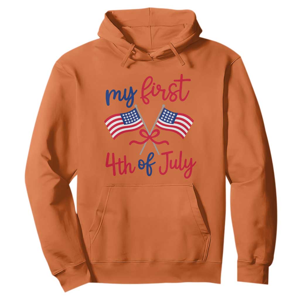 My First 4th of July Crossed American Flags Bow Hoodie Patriotic Baby Girl Holiday Milestone