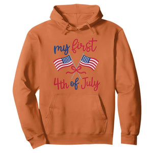 My First 4th of July Crossed American Flags Bow Hoodie Patriotic Baby Girl Holiday Milestone
