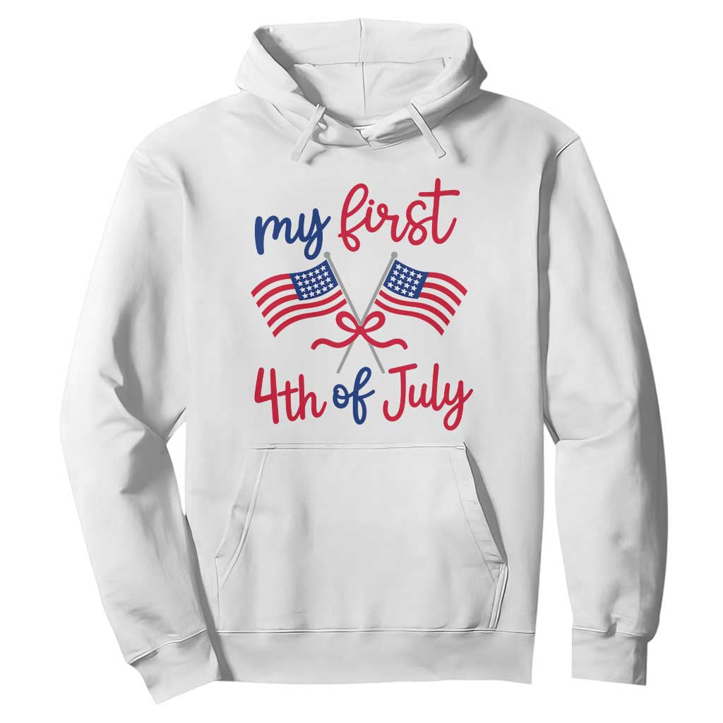 My First 4th of July Crossed American Flags Bow Hoodie Patriotic Baby Girl Holiday Milestone