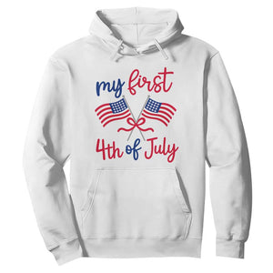 My First 4th of July Crossed American Flags Bow Hoodie Patriotic Baby Girl Holiday Milestone