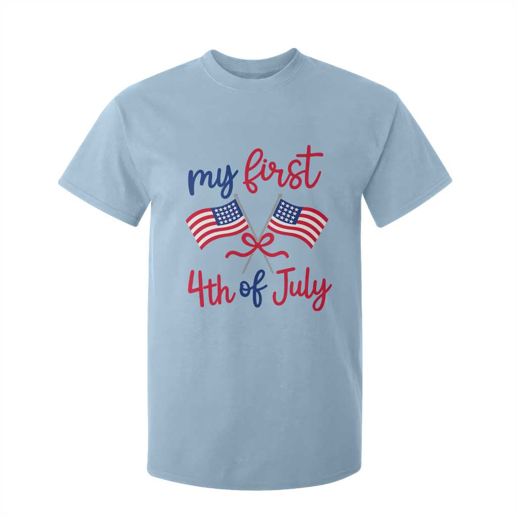 My First 4th of July Crossed American Flags Bow T Shirt For Kid Patriotic Baby Girl Holiday Milestone