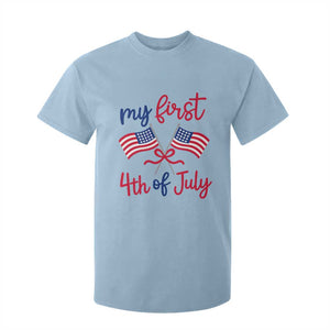 My First 4th of July Crossed American Flags Bow T Shirt For Kid Patriotic Baby Girl Holiday Milestone