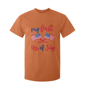 My First 4th of July Crossed American Flags Bow T Shirt For Kid Patriotic Baby Girl Holiday Milestone