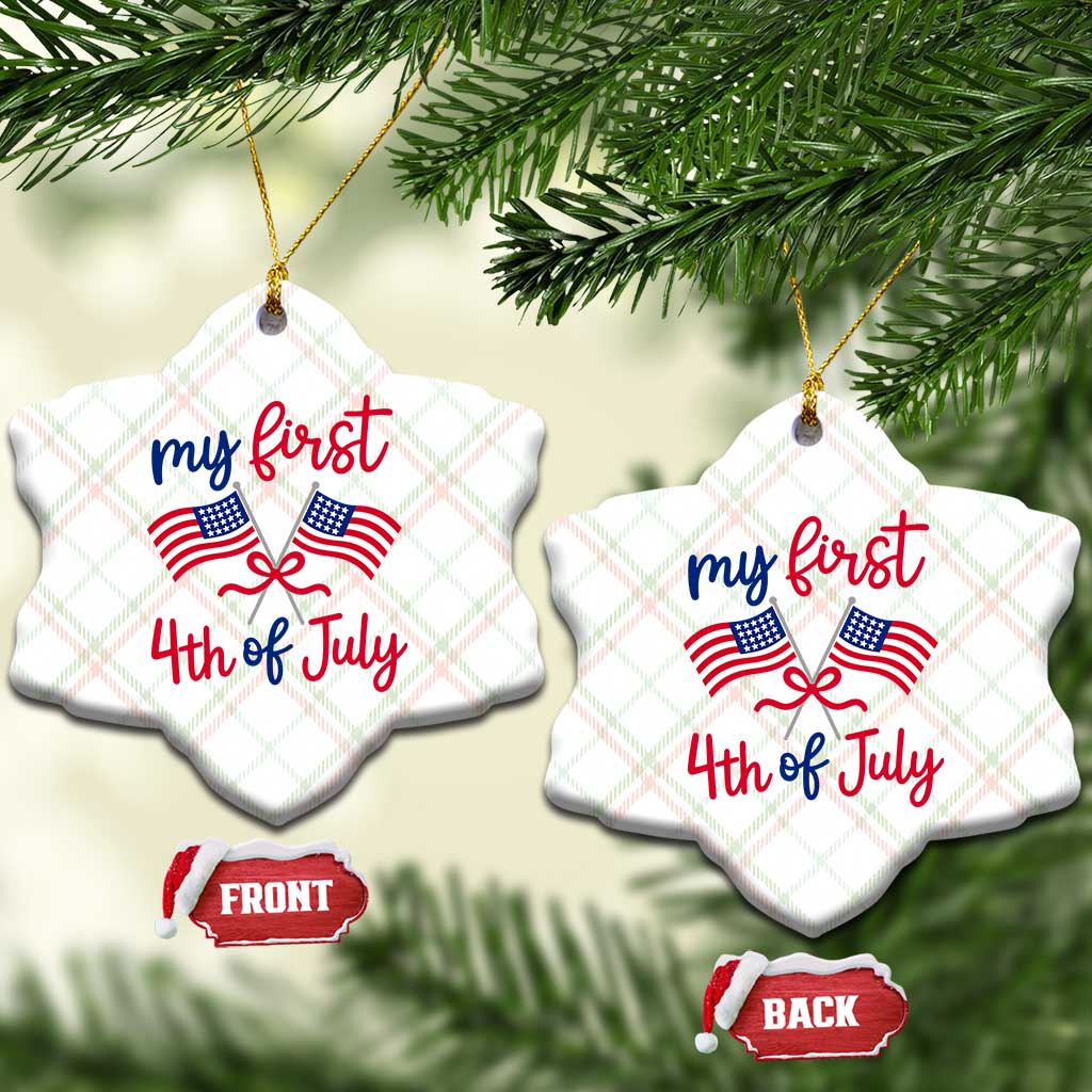My First 4th of July Crossed American Flags Bow Ceramic Ornament Patriotic Baby Girl Holiday Milestone