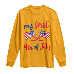 My First 4th of July Crossed American Flags Bow Long Sleeve Shirt Patriotic Baby Girl Holiday Milestone