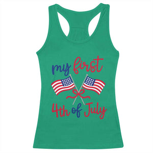 My First 4th of July Crossed American Flags Bow Racerback Tank Top Patriotic Baby Girl Holiday Milestone