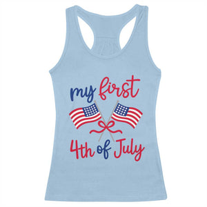 My First 4th of July Crossed American Flags Bow Racerback Tank Top Patriotic Baby Girl Holiday Milestone