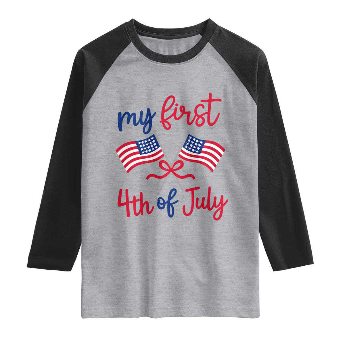 My First 4th of July Crossed American Flags Bow Raglan Shirt Patriotic Baby Girl Holiday Milestone