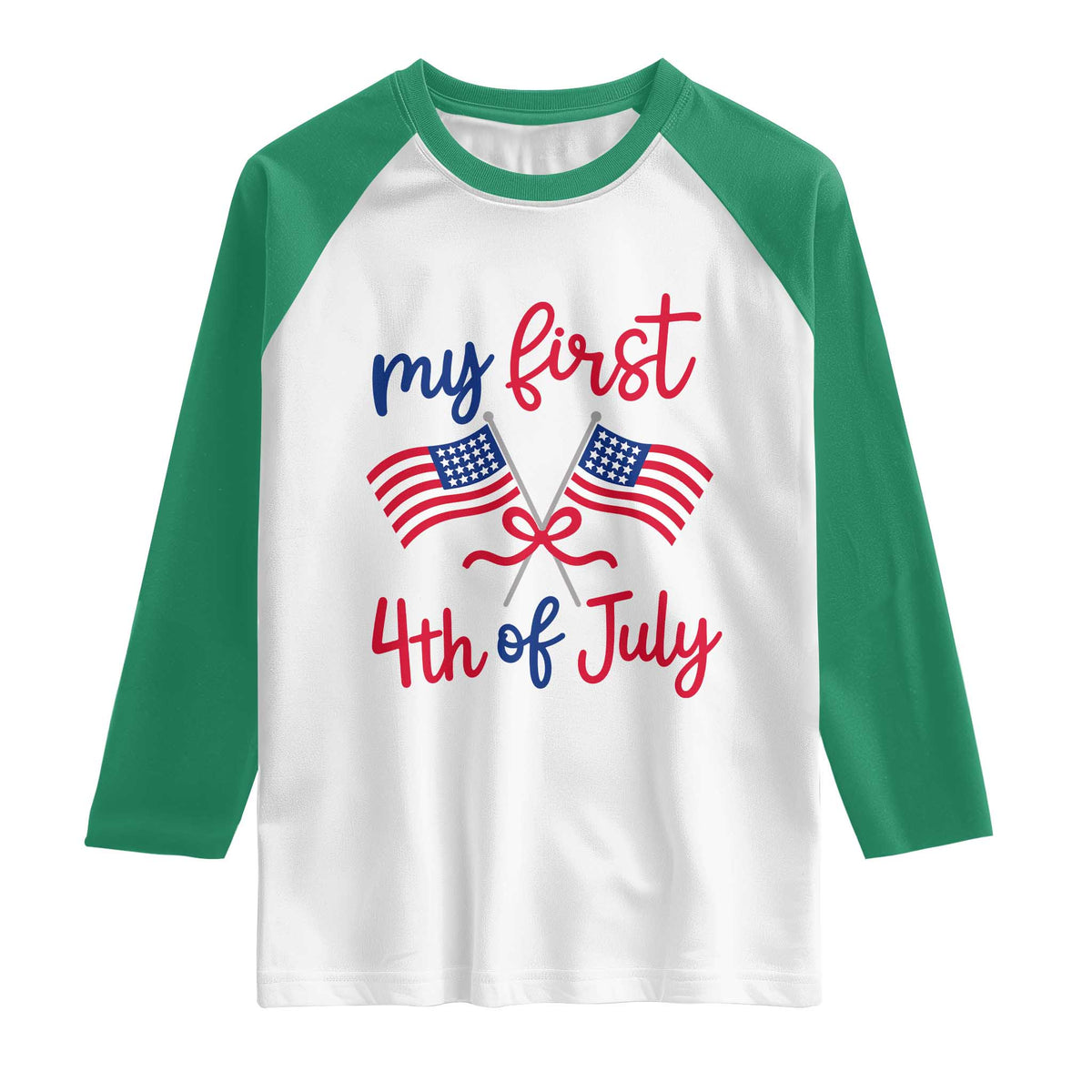 My First 4th of July Crossed American Flags Bow Raglan Shirt Patriotic Baby Girl Holiday Milestone