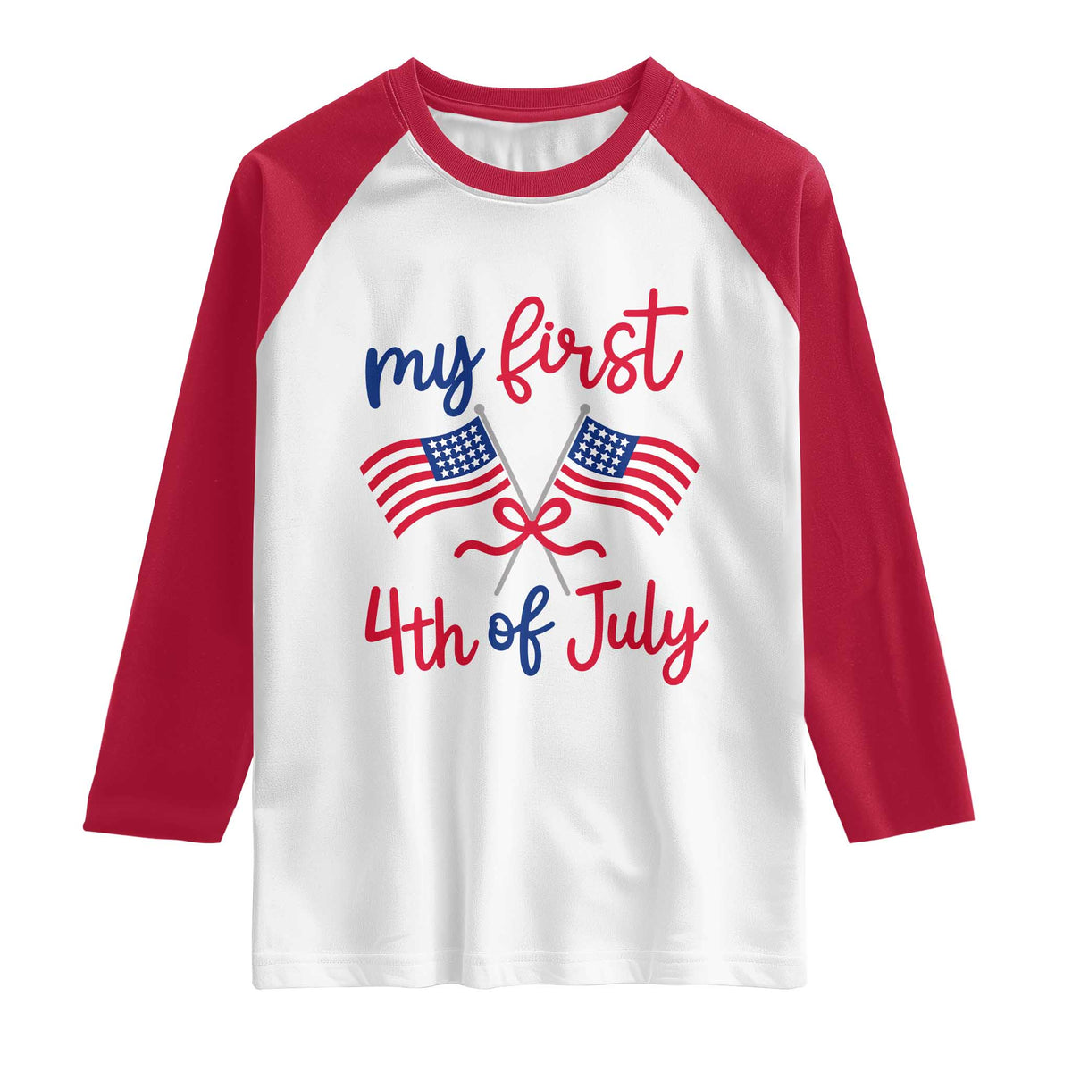 My First 4th of July Crossed American Flags Bow Raglan Shirt Patriotic Baby Girl Holiday Milestone