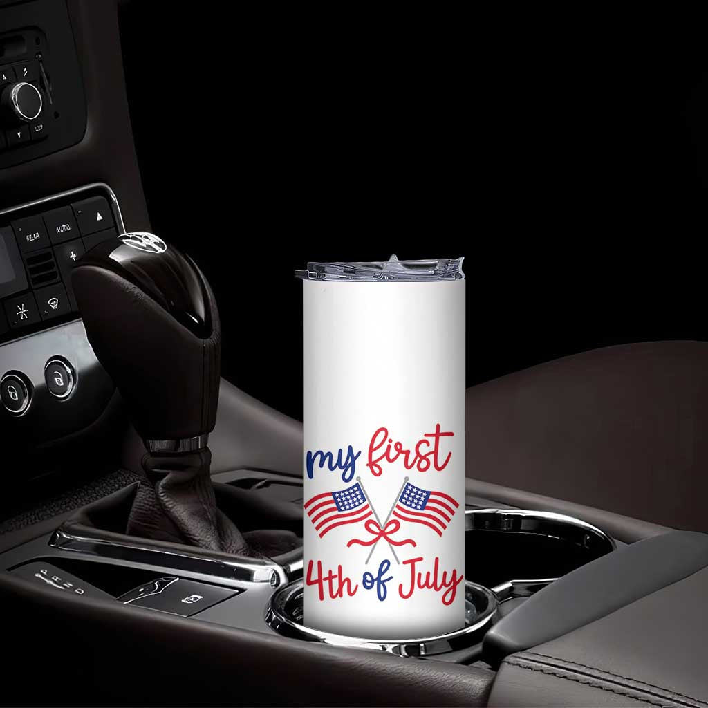 My First 4th of July Crossed American Flags Bow Skinny Tumbler Patriotic Baby Girl Holiday Milestone