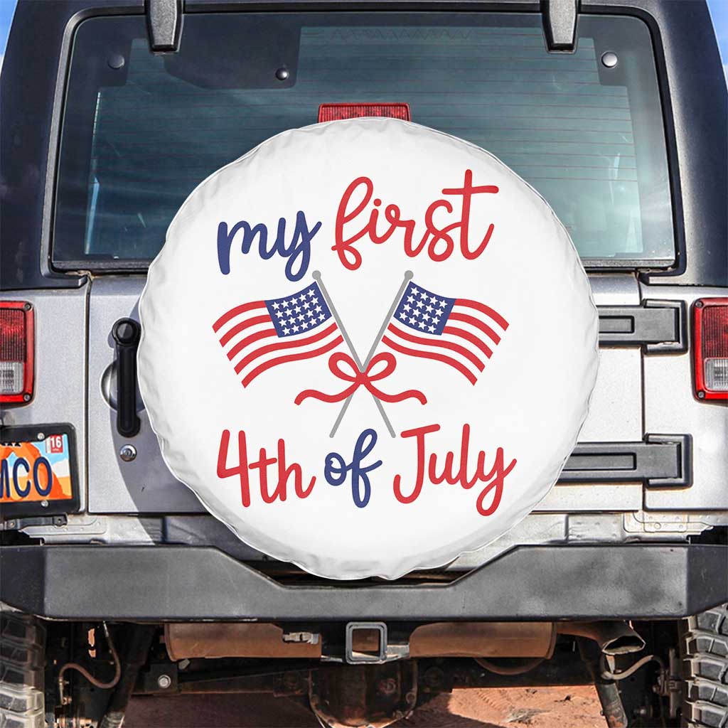 My First 4th of July Crossed American Flags Bow Spare Tire Cover Patriotic Baby Girl Holiday Milestone