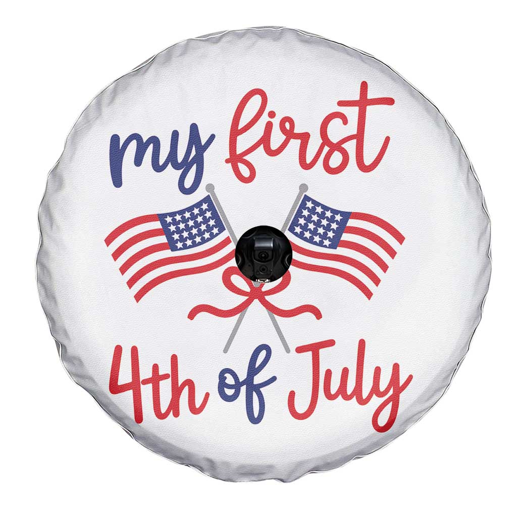 My First 4th of July Crossed American Flags Bow Spare Tire Cover Patriotic Baby Girl Holiday Milestone