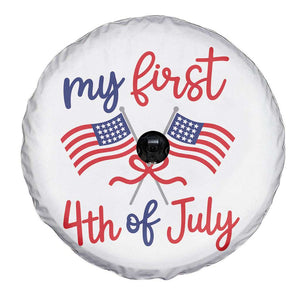 My First 4th of July Crossed American Flags Bow Spare Tire Cover Patriotic Baby Girl Holiday Milestone