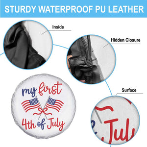 My First 4th of July Crossed American Flags Bow Spare Tire Cover Patriotic Baby Girl Holiday Milestone