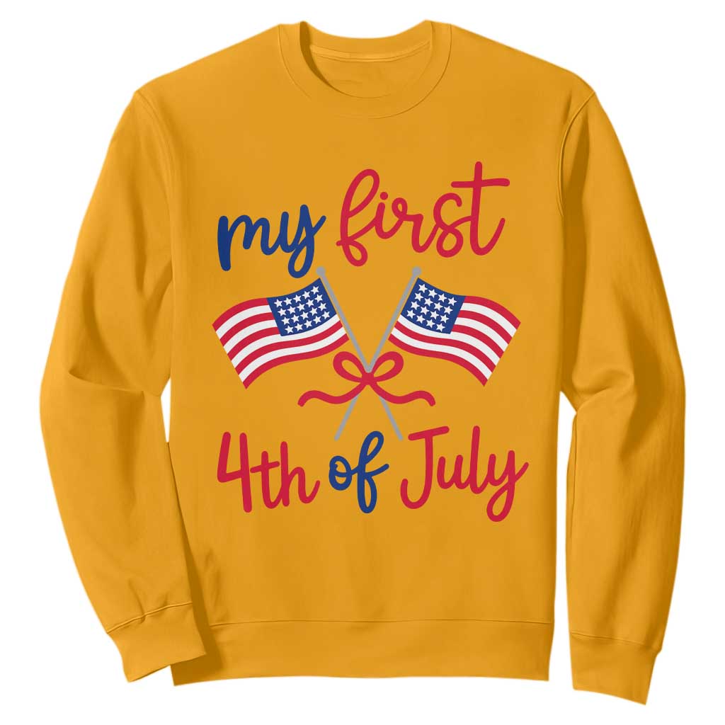 My First 4th of July Crossed American Flags Bow Sweatshirt Patriotic Baby Girl Holiday Milestone