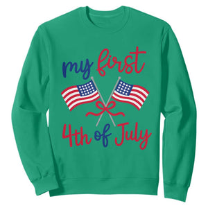 My First 4th of July Crossed American Flags Bow Sweatshirt Patriotic Baby Girl Holiday Milestone