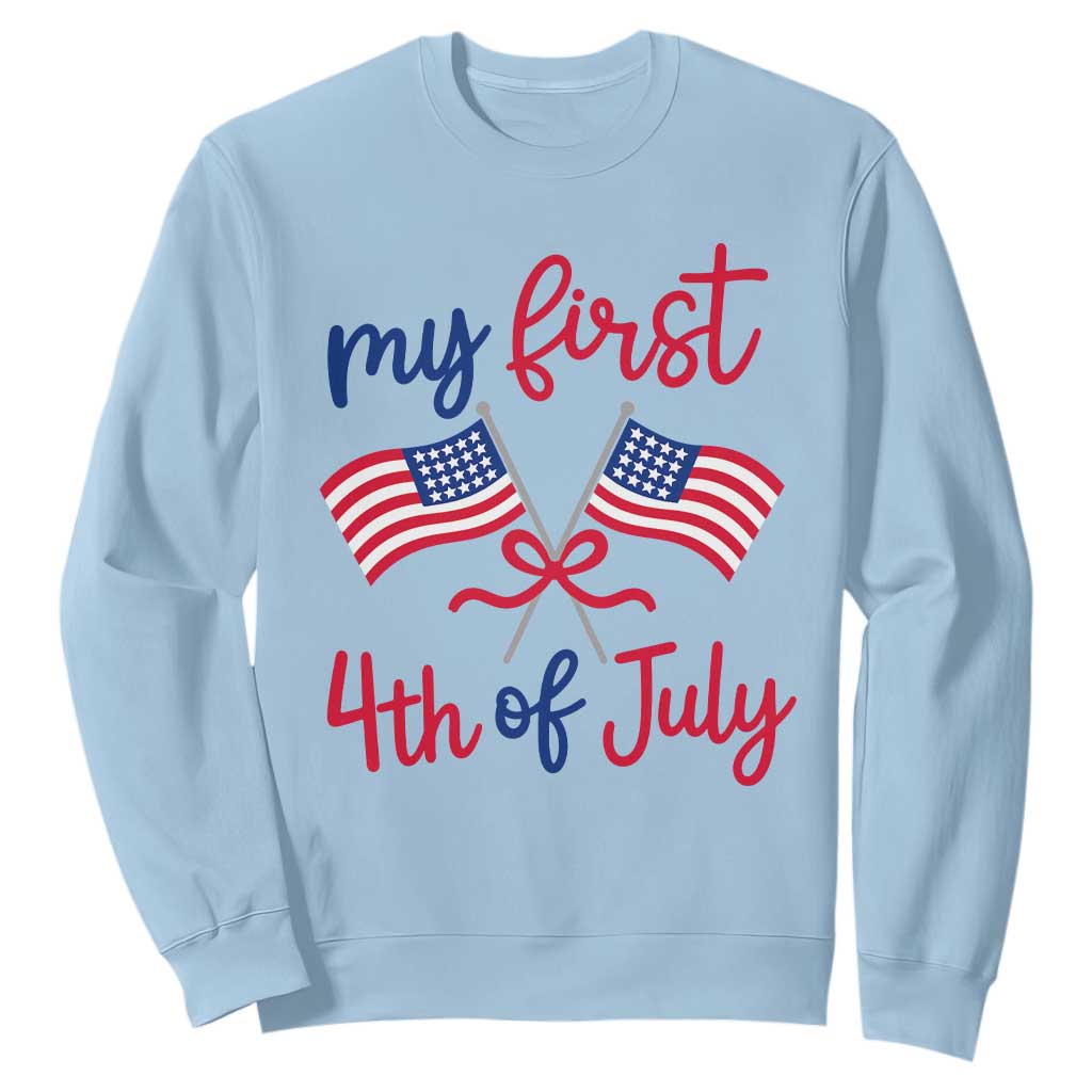 My First 4th of July Crossed American Flags Bow Sweatshirt Patriotic Baby Girl Holiday Milestone