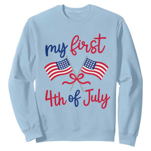 My First 4th of July Crossed American Flags Bow Sweatshirt Patriotic Baby Girl Holiday Milestone