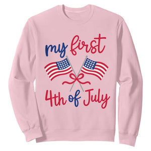 My First 4th of July Crossed American Flags Bow Sweatshirt Patriotic Baby Girl Holiday Milestone