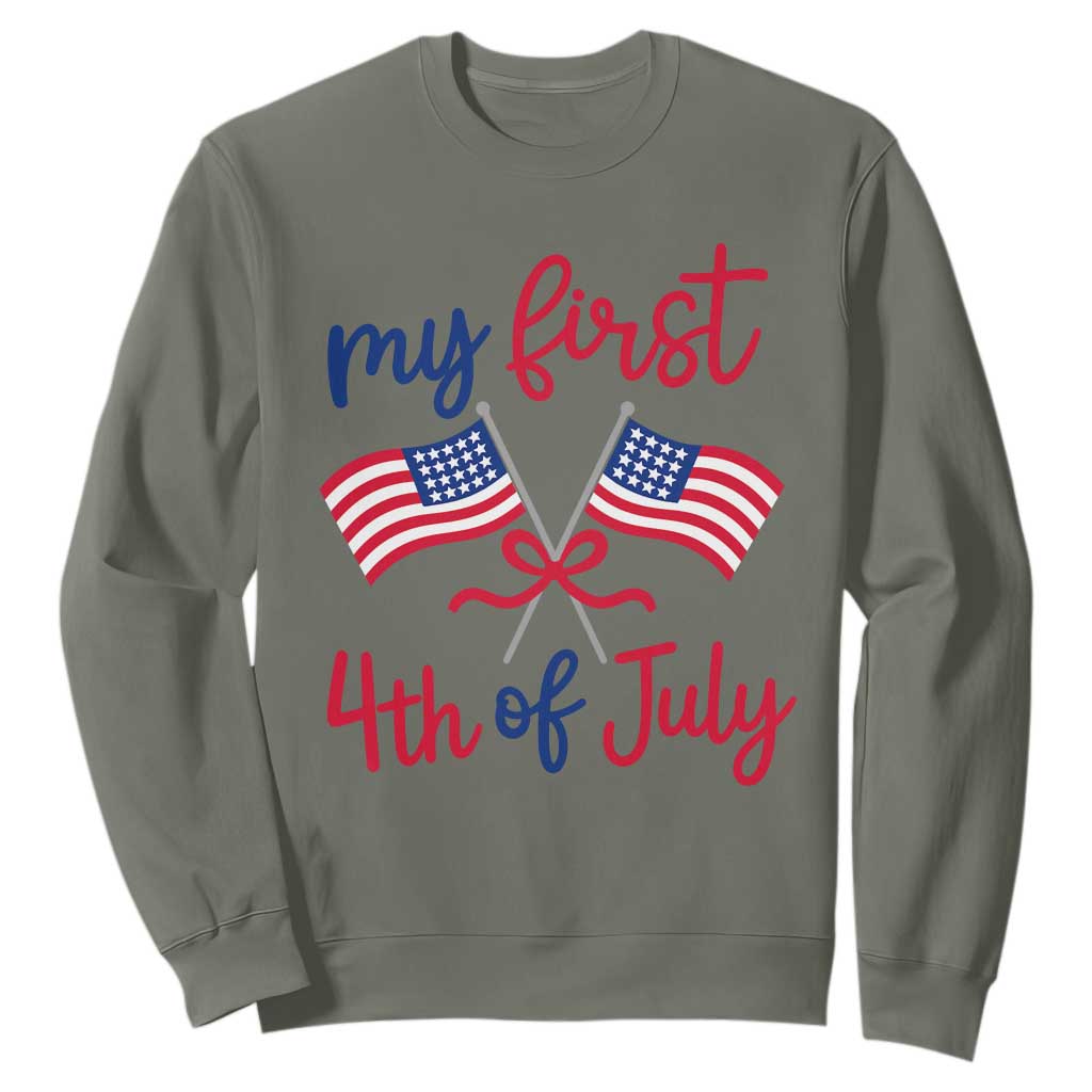 My First 4th of July Crossed American Flags Bow Sweatshirt Patriotic Baby Girl Holiday Milestone